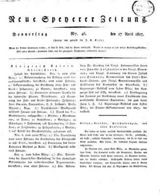 Neue Speyerer Zeitung Donnerstag 17. April 1817