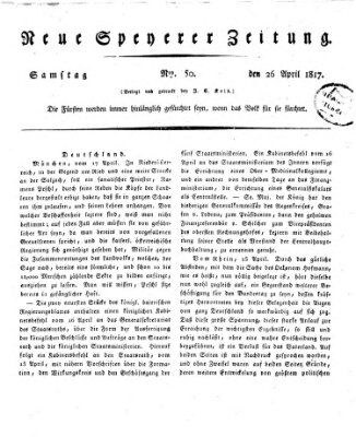 Neue Speyerer Zeitung Samstag 26. April 1817