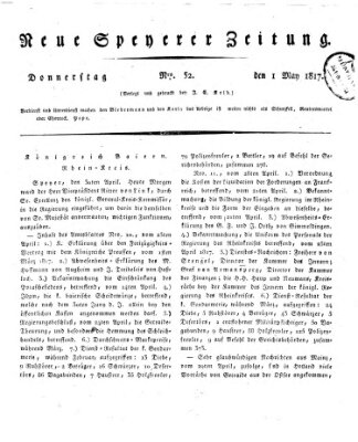 Neue Speyerer Zeitung Donnerstag 1. Mai 1817