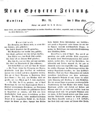 Neue Speyerer Zeitung Samstag 3. Mai 1817