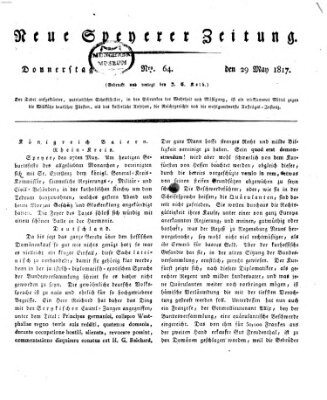 Neue Speyerer Zeitung Donnerstag 29. Mai 1817