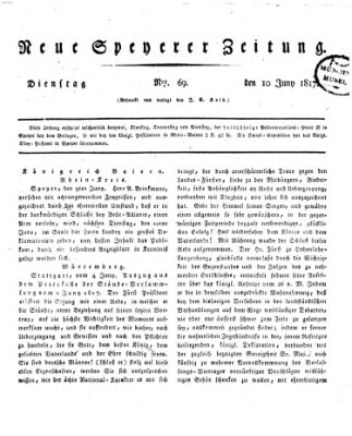 Neue Speyerer Zeitung Dienstag 10. Juni 1817