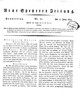 Neue Speyerer Zeitung Donnerstag 12. Juni 1817