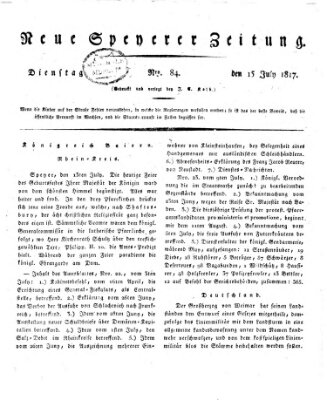 Neue Speyerer Zeitung Dienstag 15. Juli 1817