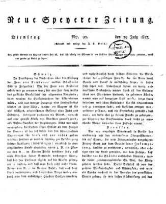 Neue Speyerer Zeitung Dienstag 29. Juli 1817