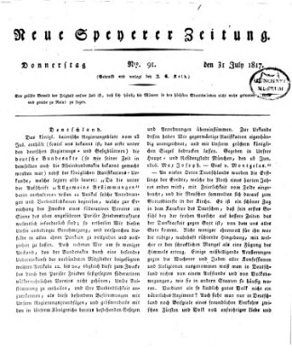 Neue Speyerer Zeitung Donnerstag 31. Juli 1817