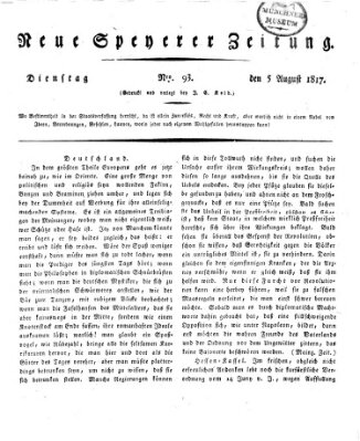 Neue Speyerer Zeitung Dienstag 5. August 1817