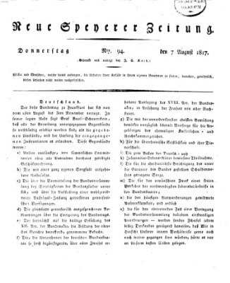 Neue Speyerer Zeitung Donnerstag 7. August 1817