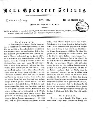 Neue Speyerer Zeitung Donnerstag 21. August 1817