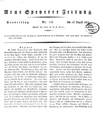 Neue Speyerer Zeitung Donnerstag 28. August 1817