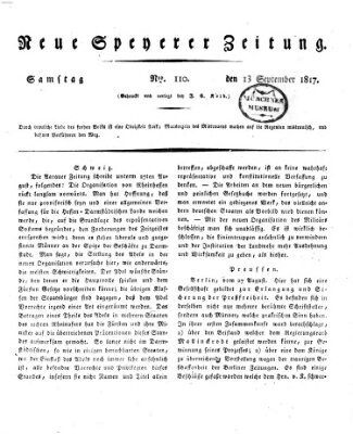 Neue Speyerer Zeitung Samstag 13. September 1817