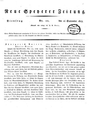 Neue Speyerer Zeitung Dienstag 16. September 1817