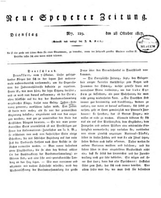 Neue Speyerer Zeitung Dienstag 28. Oktober 1817