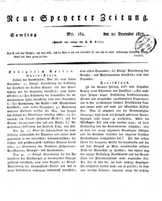 Neue Speyerer Zeitung Samstag 20. Dezember 1817