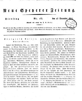 Neue Speyerer Zeitung Dienstag 23. Dezember 1817