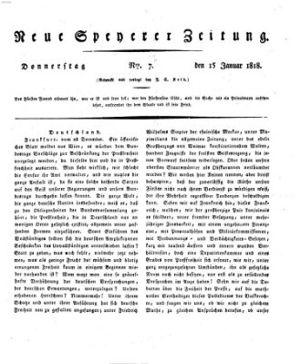 Neue Speyerer Zeitung Donnerstag 15. Januar 1818