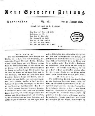 Neue Speyerer Zeitung Donnerstag 29. Januar 1818