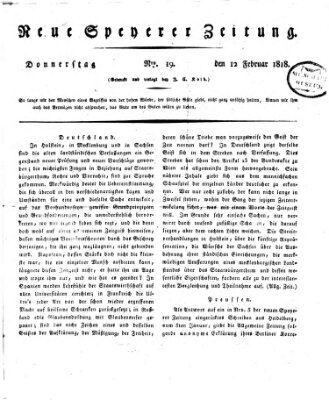 Neue Speyerer Zeitung Donnerstag 12. Februar 1818