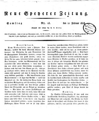 Neue Speyerer Zeitung Samstag 21. Februar 1818