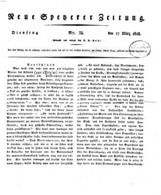 Neue Speyerer Zeitung Dienstag 17. März 1818