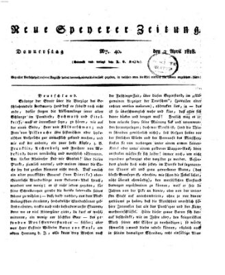 Neue Speyerer Zeitung Donnerstag 2. April 1818