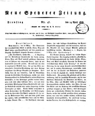 Neue Speyerer Zeitung Dienstag 14. April 1818