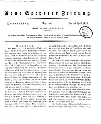 Neue Speyerer Zeitung Donnerstag 16. April 1818