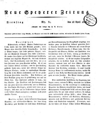 Neue Speyerer Zeitung Dienstag 28. April 1818