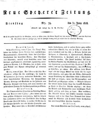 Neue Speyerer Zeitung Dienstag 30. Juni 1818