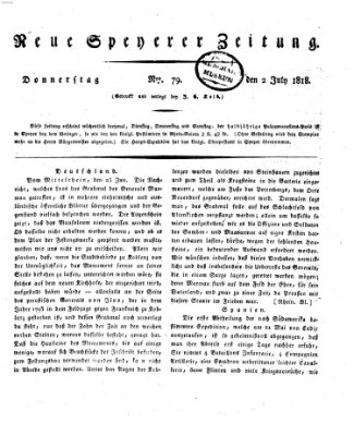 Neue Speyerer Zeitung Donnerstag 2. Juli 1818