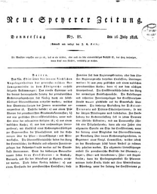 Neue Speyerer Zeitung Donnerstag 16. Juli 1818