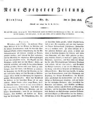 Neue Speyerer Zeitung Dienstag 21. Juli 1818