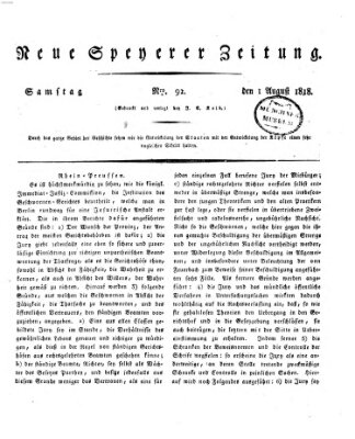 Neue Speyerer Zeitung Samstag 1. August 1818