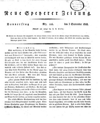 Neue Speyerer Zeitung Donnerstag 3. September 1818