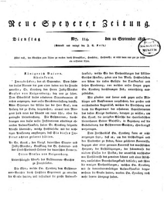 Neue Speyerer Zeitung Dienstag 22. September 1818