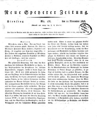 Neue Speyerer Zeitung Dienstag 10. November 1818