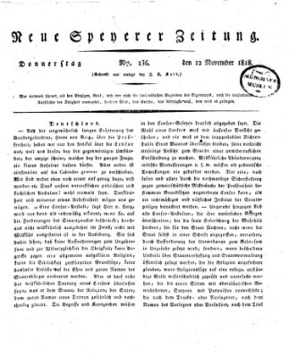 Neue Speyerer Zeitung Donnerstag 12. November 1818