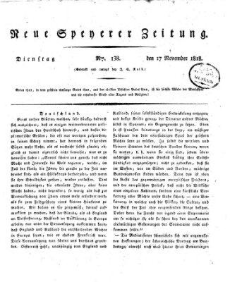 Neue Speyerer Zeitung Dienstag 17. November 1818