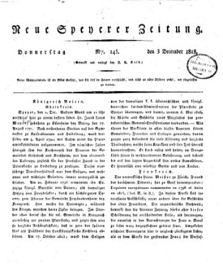 Neue Speyerer Zeitung Donnerstag 3. Dezember 1818