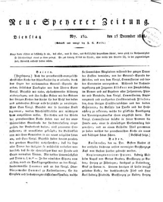 Neue Speyerer Zeitung Dienstag 15. Dezember 1818