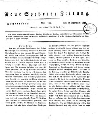 Neue Speyerer Zeitung Donnerstag 17. Dezember 1818