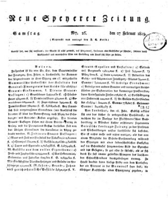 Neue Speyerer Zeitung Samstag 27. Februar 1819