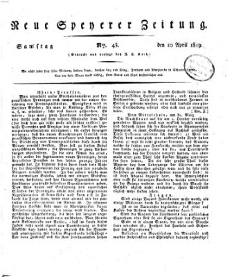 Neue Speyerer Zeitung Samstag 10. April 1819