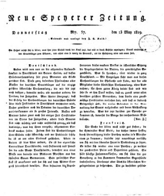 Neue Speyerer Zeitung Donnerstag 13. Mai 1819