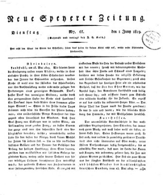 Neue Speyerer Zeitung Dienstag 1. Juni 1819