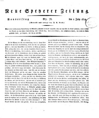 Neue Speyerer Zeitung Donnerstag 1. Juli 1819