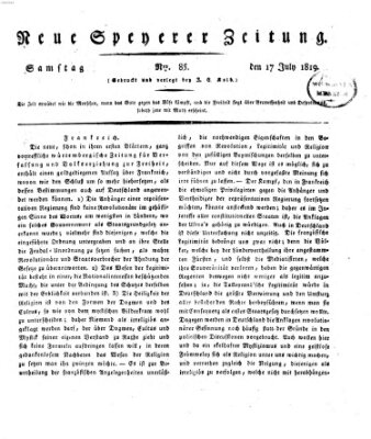 Neue Speyerer Zeitung Samstag 17. Juli 1819