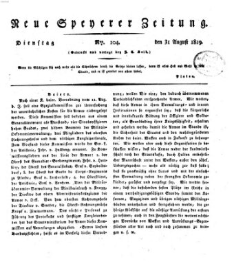 Neue Speyerer Zeitung Dienstag 31. August 1819