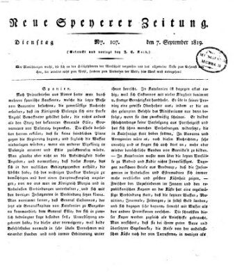 Neue Speyerer Zeitung Dienstag 7. September 1819