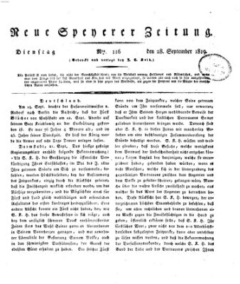 Neue Speyerer Zeitung Dienstag 28. September 1819